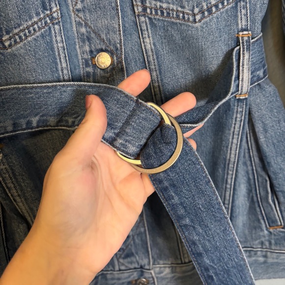 Madewell Women Oversized Trucker Jean Jacket Belted Sz Medium Denim Fall Preppy - Picture 8 of 13